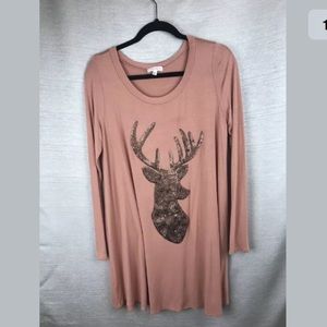 Womens L Pink Swing Tunic Dress With Sequins Deer